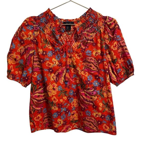 Rachel Rachel Roy Floral Smocked Beaded Tassel Blouse Top Size Small - Picture 1 of 8